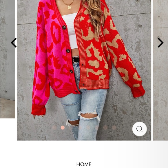 Sweaters - Stylish Red and Pink Leopard Print Women's Sweater